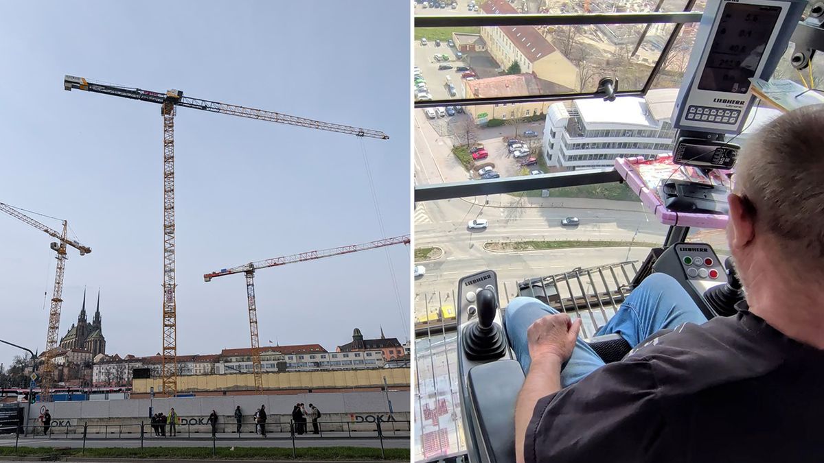 S kamerou ve výšce 75 metrů. Dohlédnu až na Pálavu, říká jeřábník z brněnského staveniště